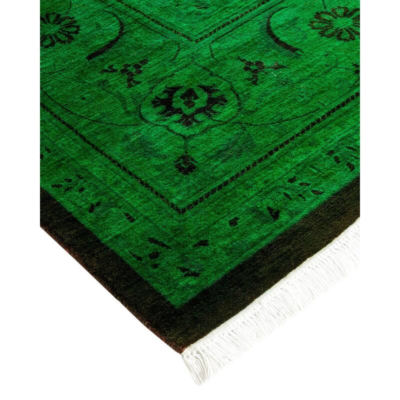 Overton Hand Knotted Wool Vintage Inspired Modern Contemporary Overdyed Green Area Rug - 8' 2" x 10' 9"