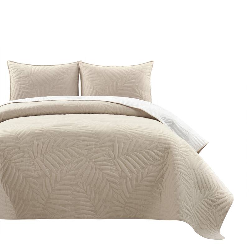 Lush Decor Isla Embroidered Leaf Reversible Cotton Quilt 3 Piece Set