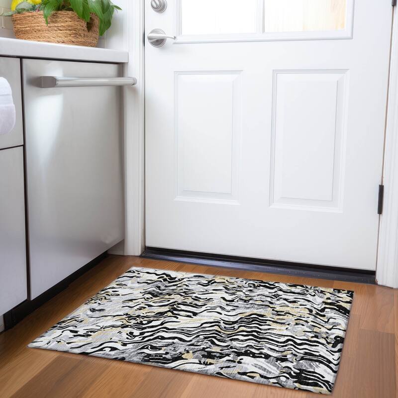 Premium Washable Super Soft Modern Contemporary Mayfield Rug - Black - 1'8" x 2'6"