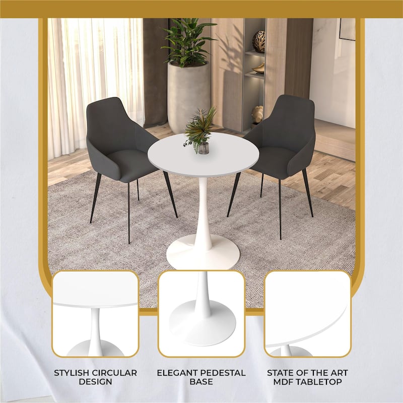 Bristol 24" Round Dining Table, Modern Pedestal Base Kitchen Table - Sintered Stone/MDF Top for Kitchen & Small Spaces