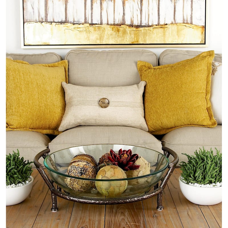 Tempered Glass Kitchen Serving Bowl with Brown Metal Base - Clear - Roche River Decor