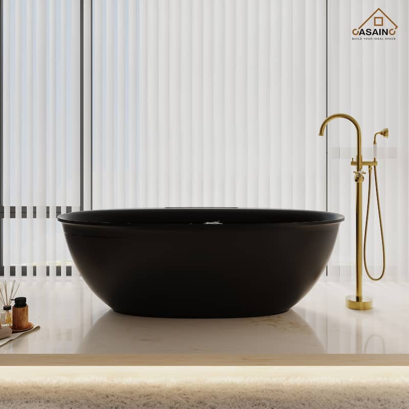 63" / 67" Solid Surface Freestanding Bathtub in Matte White/Black