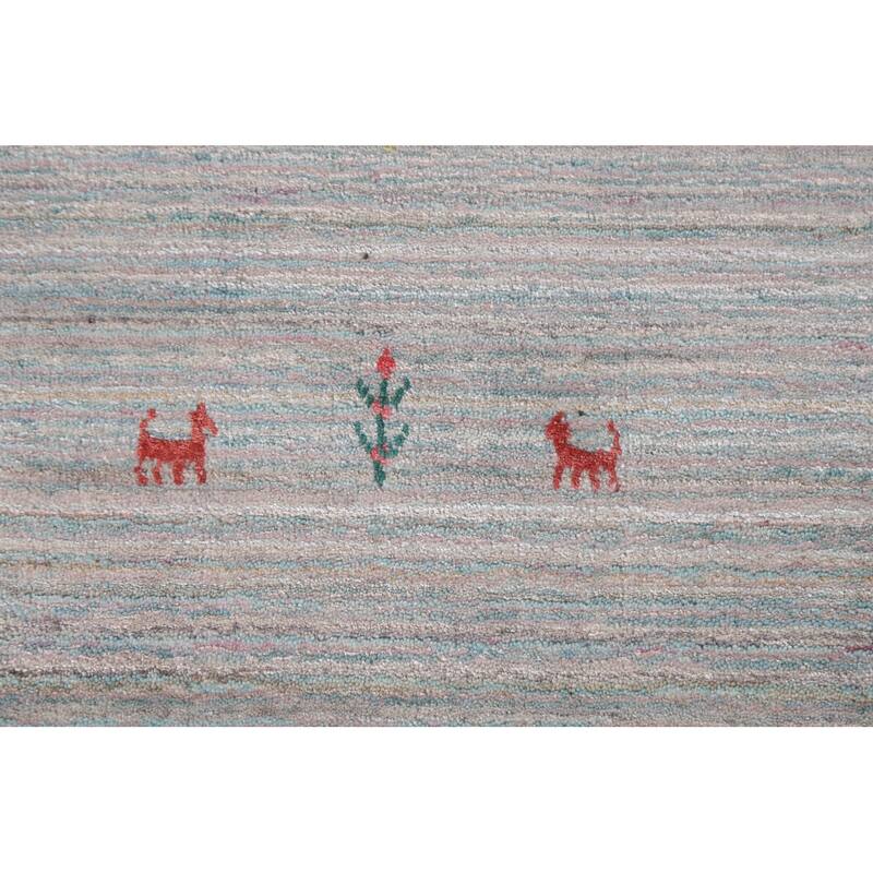 Striped Beige Gabbeh Oriental Area Rug Hand-Knotted Wool Carpet - 9'0"x 11'9"