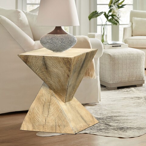 Brown MgO Angular Square Side Table, Indoors and Outdoors - 16.9" H x 13.4" W x 13.4" D