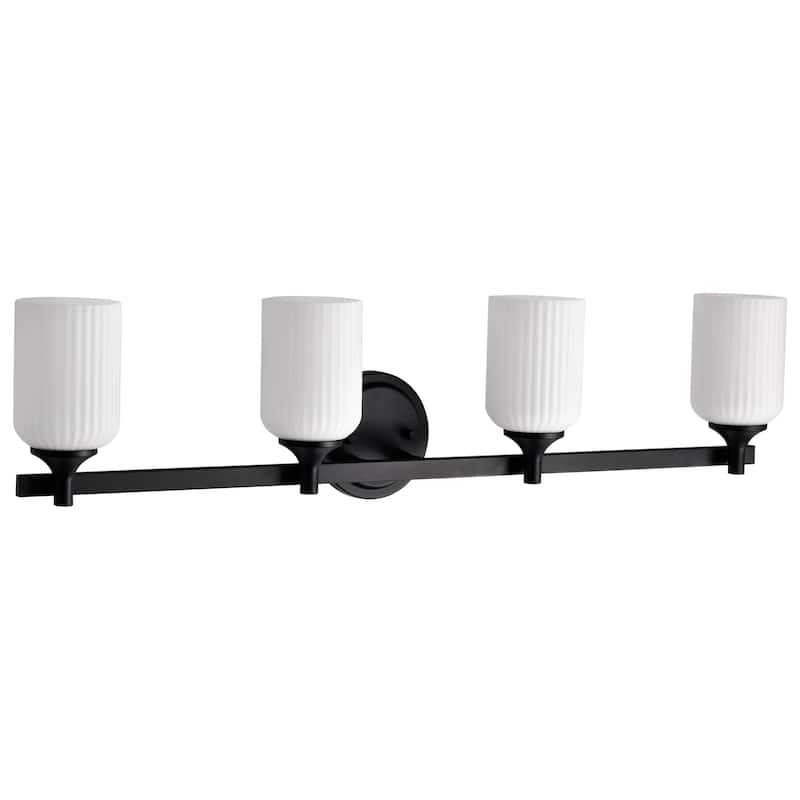 Solara 4 Light Vanity Matte Black Finish Frosted Ribbed Glass - Matte Black