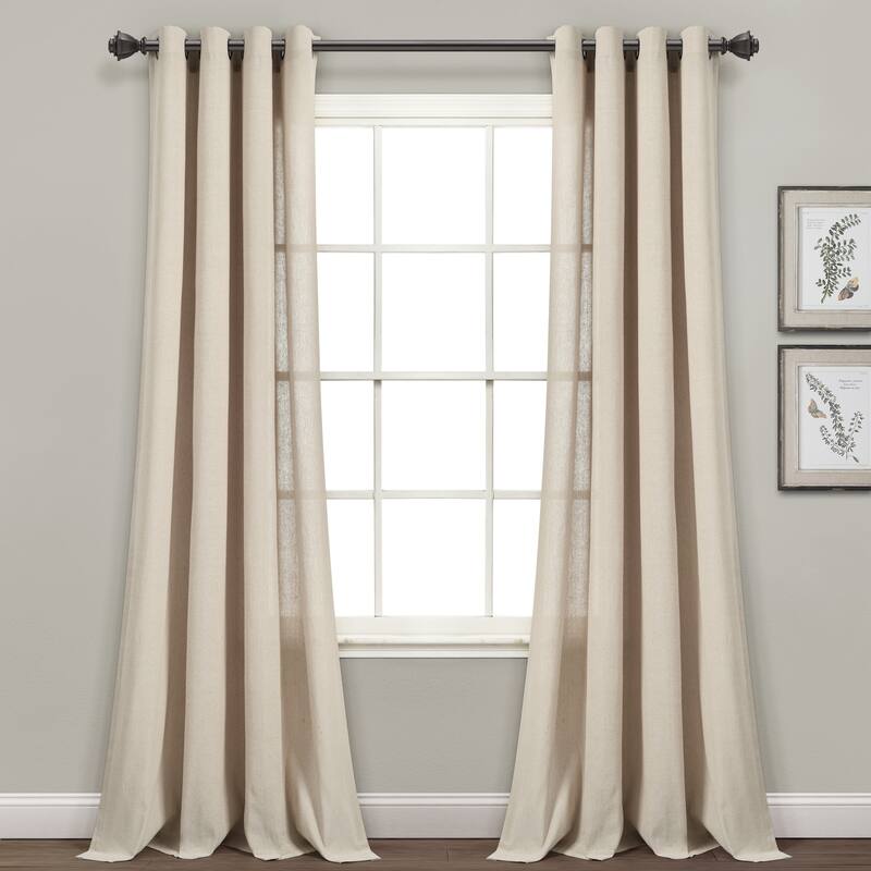 Lush Decor Faux Linen Grommet Window Curtain Panel Pair - 84" x 52" - Dark Linen