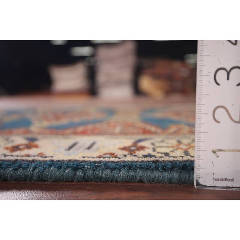 Blue Geometric Viss Oriental Runner Rug Handmade Wool Carpet - 2'6"x 7'10"