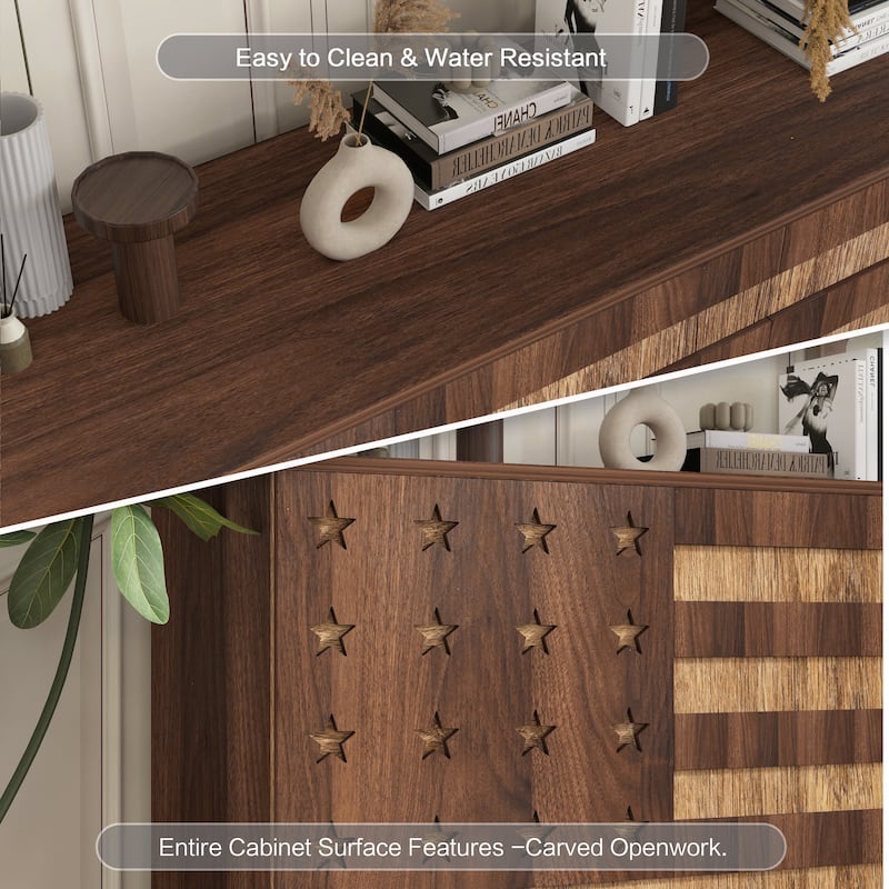 55" Buffet Sideboard Cabinet with Storage, Storage cabinet With Hand Carved Craftsmanship with 2 Drawers and 3 Doors