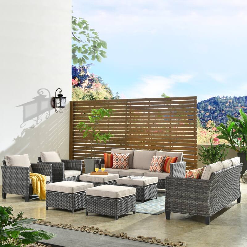 OVIOS 8-piece Patio Wicker Outdoor High-back Sectional Furniture Set - Beige