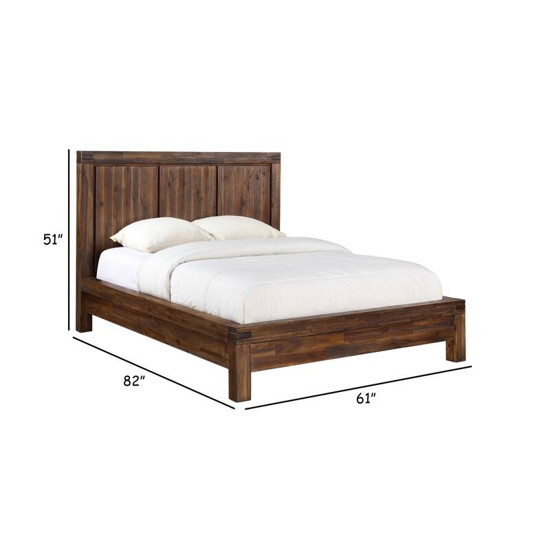 Gael Low Profile Full Size Panel Bed, Rustic Aesthetic, Brown Acacia Wood