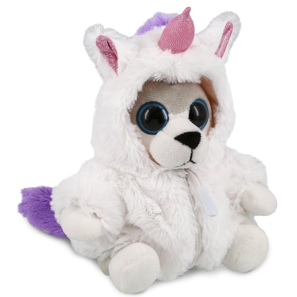 slide 2 of 6, DolliBu Big Eye Wolf Unicorn Plush Stuffed Animal Toy with Outfit - 6.5 inches