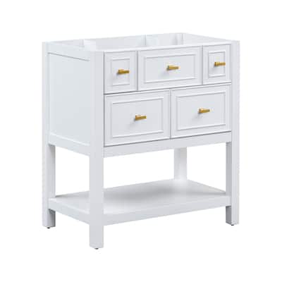 30'' Bathroom Vanity without Sink, Free Standing Single Vanity with 5 Drawers, Solid Wood Frame Bathroom Storage Cabinet