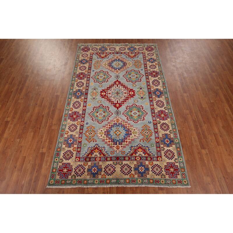 Geometric Kazak Rug Hand-Knotted Wool Carpet - 5'8" x 9'5"