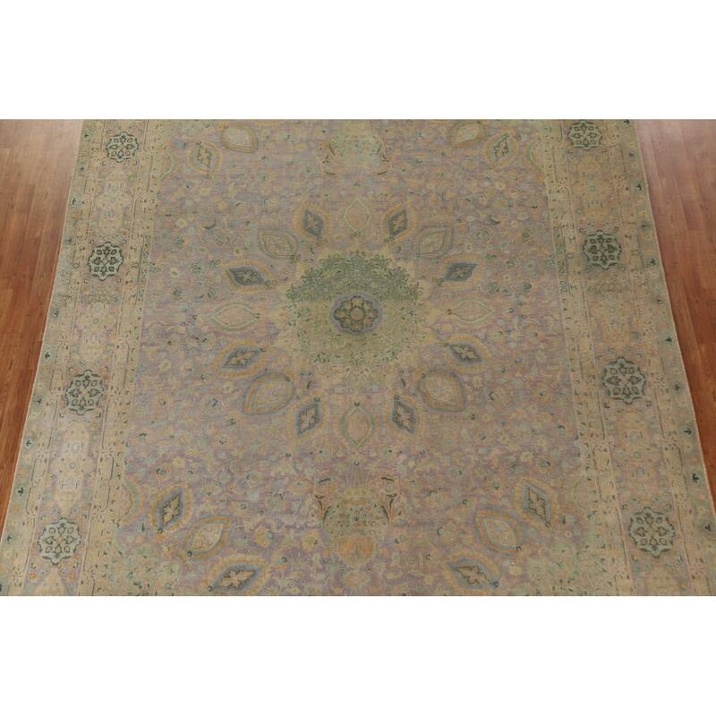Hand Knotted Oriental 100% Wool Carpet Traditional Floral Purples Tabriz Area Rug - 12' 11'' X 9' 9''