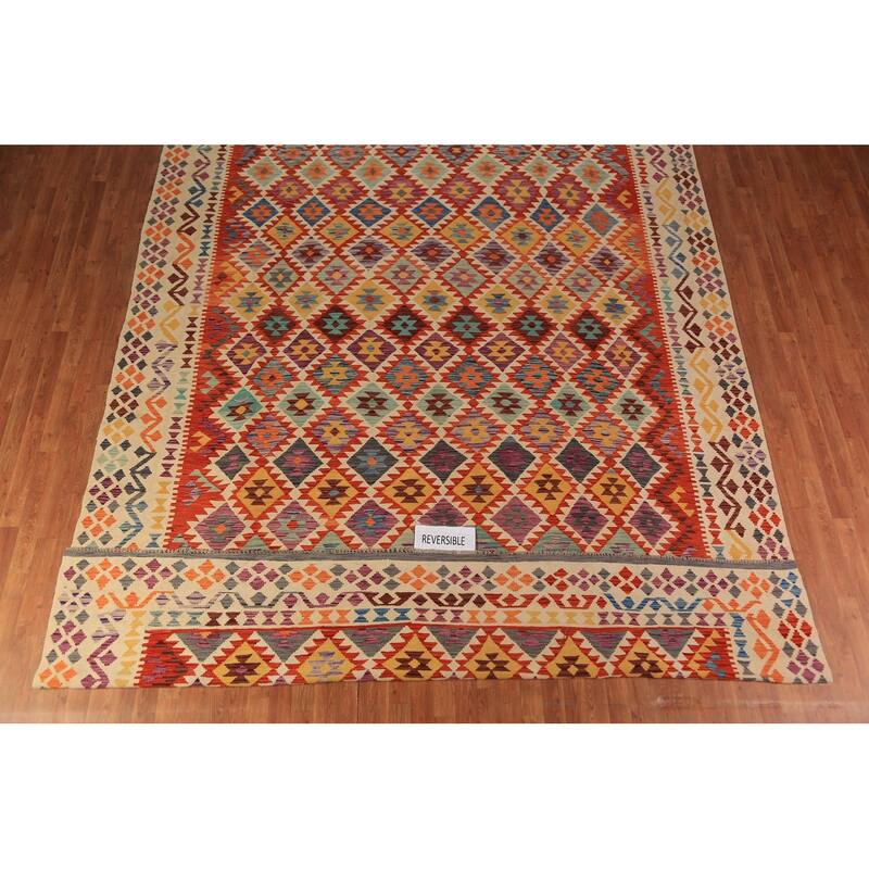 Reversable Kilim Oriental Area Rug Bedroom Flatweave Wool Carpet - 10'0"x 13'0"