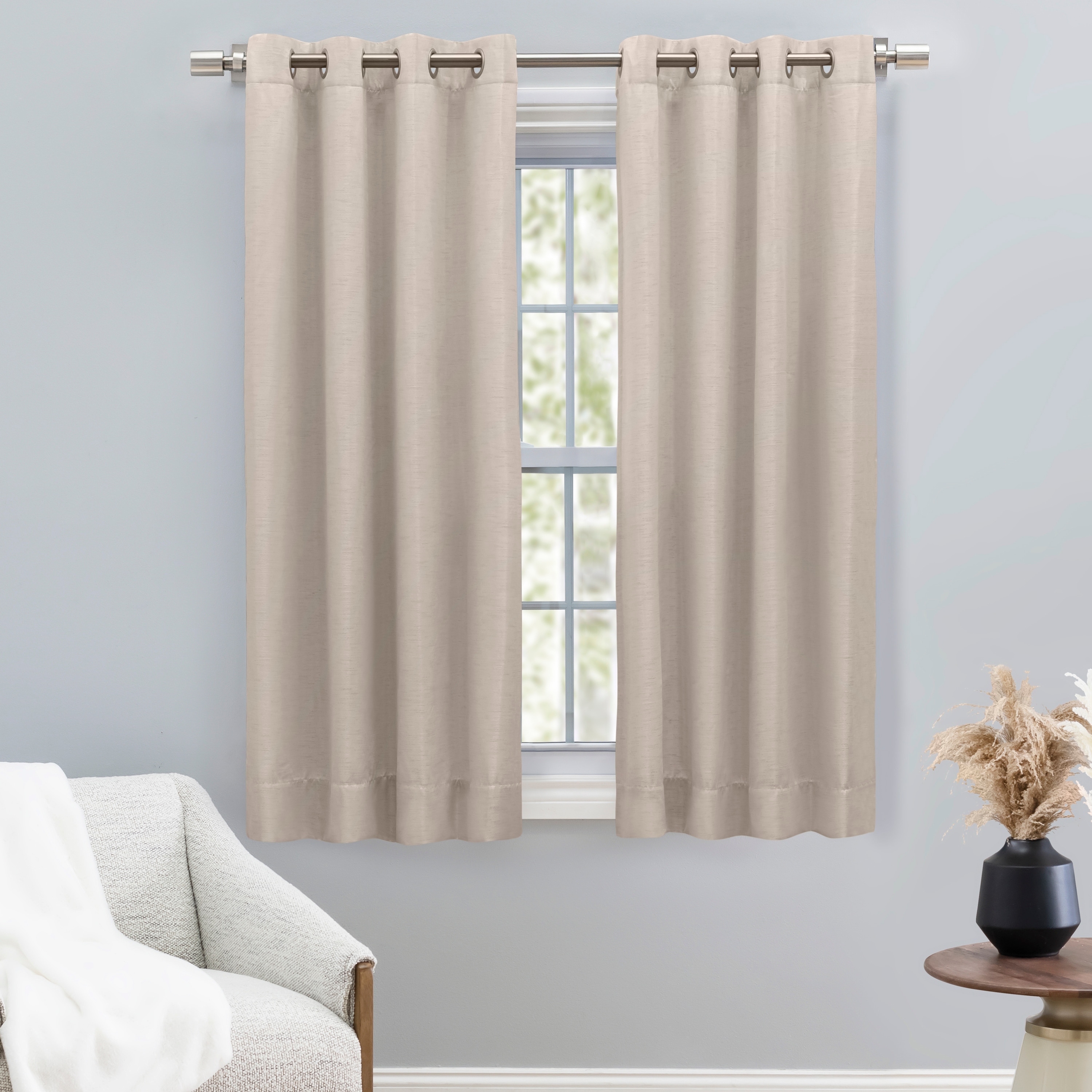 Porch & Den Peete Grasscloth Grommet Short Curtain Panel with Pull Wand