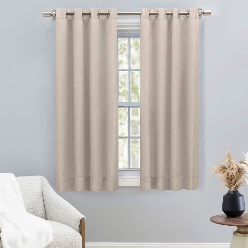 Premium Grasscloth Soft Sheen Grommet Short Curtain Panel w/ Pull Wand - 54"W x 54"L - Parchment