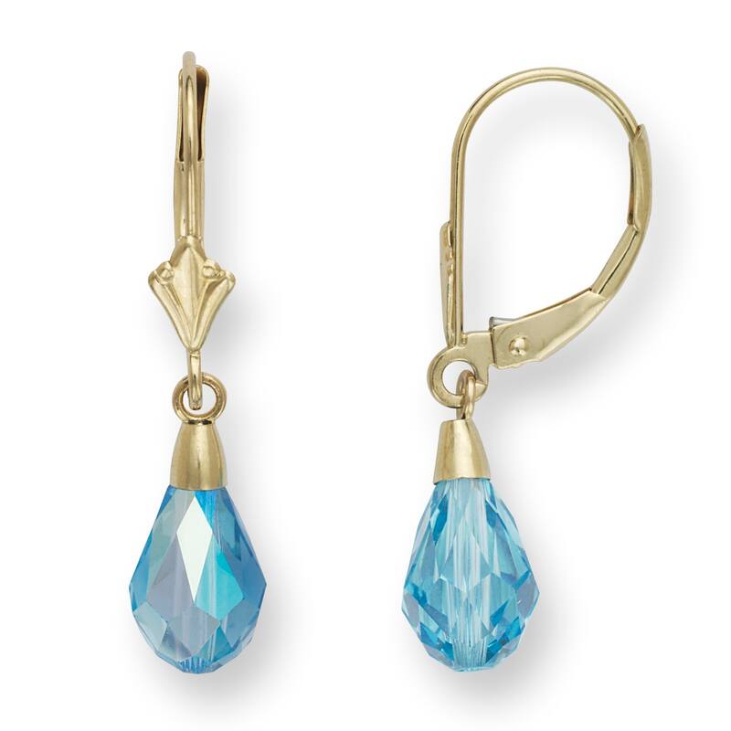 Curata 14k Gold Light Blue Briolette Crystal Lever Back Earrings - Yellow