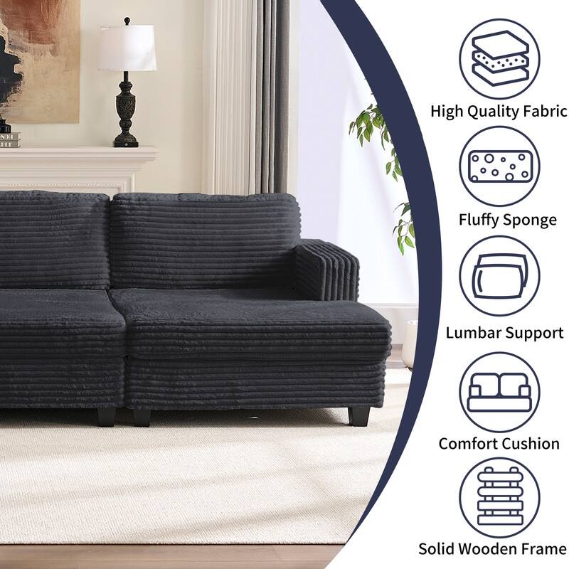 Mixoy Oversize Corduroy Fabric Convertible Modular 3-seater Sofa/Loveseat Sofa For Living Room