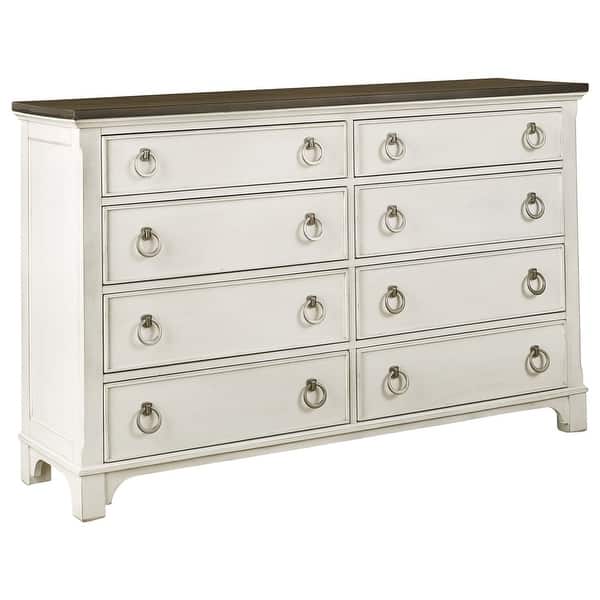 Cottage 8 Drawer Wooden Dresser With Contrasting Trim Top White And Brown Overstock 32047019