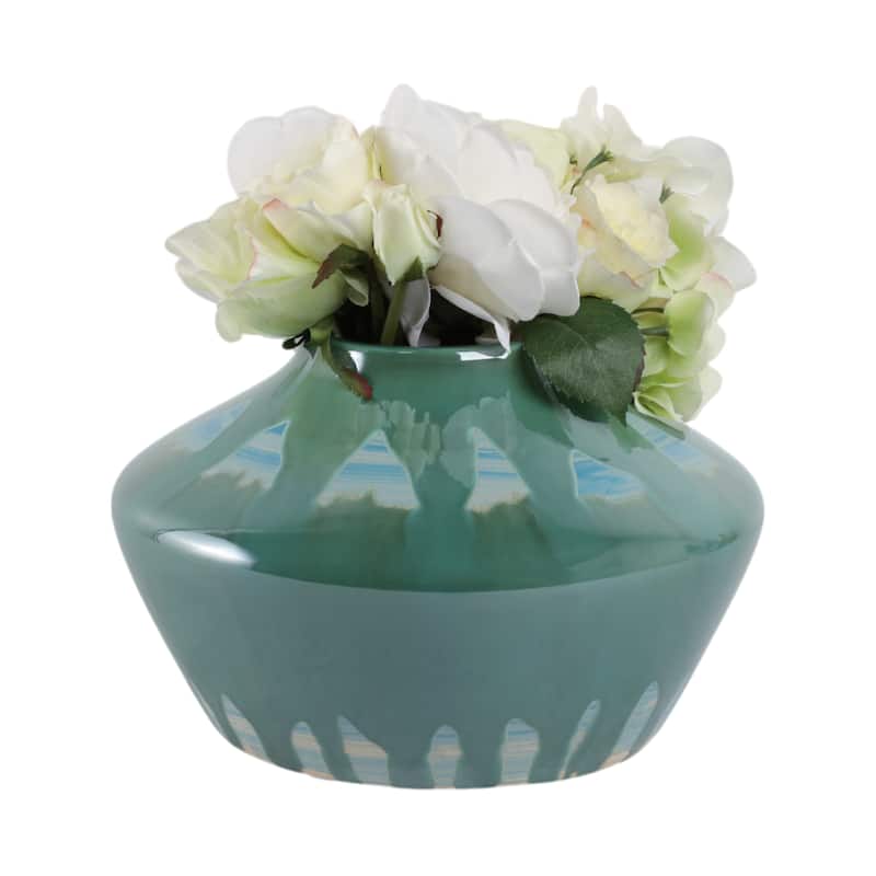 Stoneware Ceramic Decorative Vase with Glossy Drip Glaze Finish
