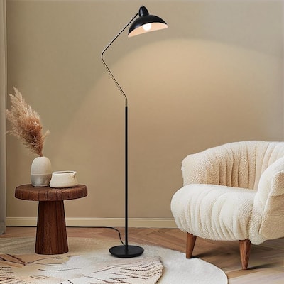 Brightech Swoop 69 in. Classic Black Industrial Adjustable LED Floor Lamp with Black Metal Bowl Shade