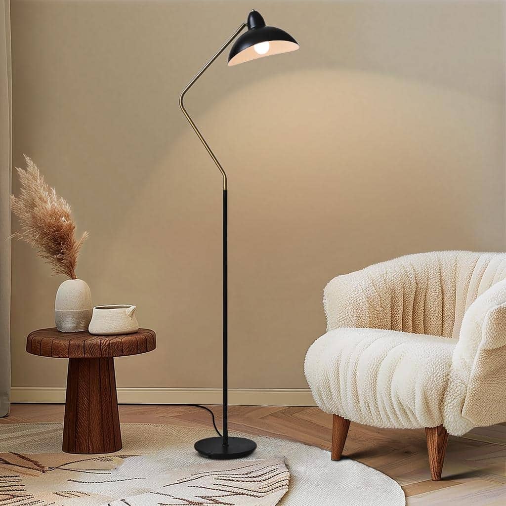 Brightech Swoop 69 in. Classic Black Industrial Adjustable LED Floor Lamp with Black Metal Bowl Shade