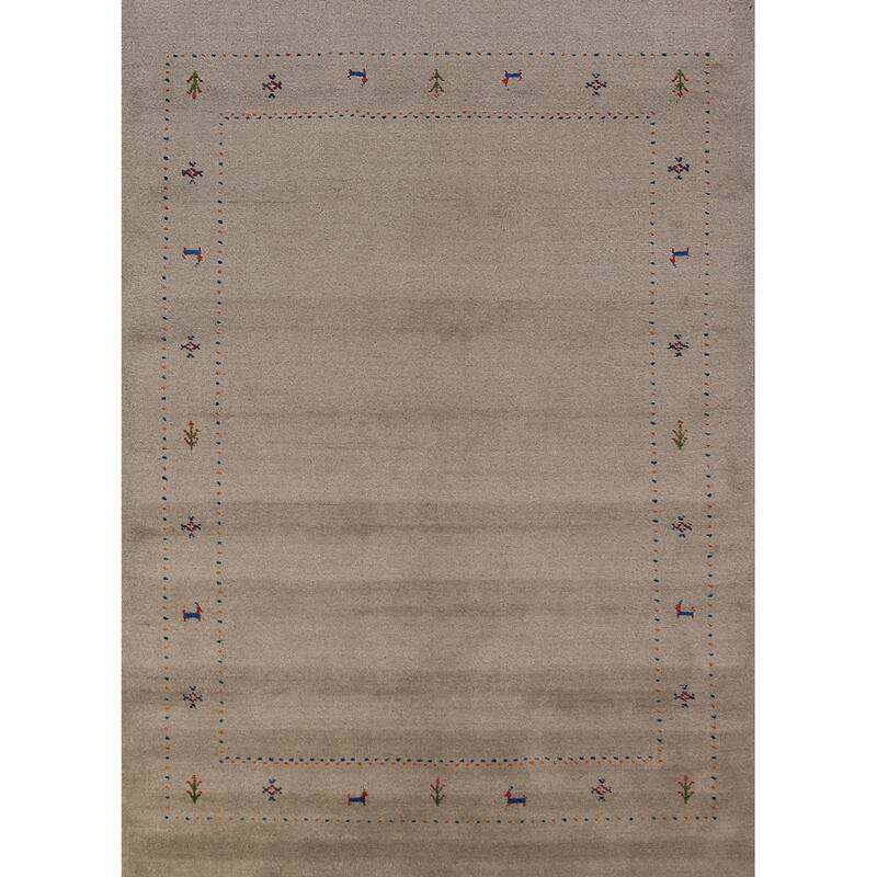 Gabbeh Oriental Area Rug Hand-Knotted Beige Tribal Wool Carpet - 5'7" x 7'10"