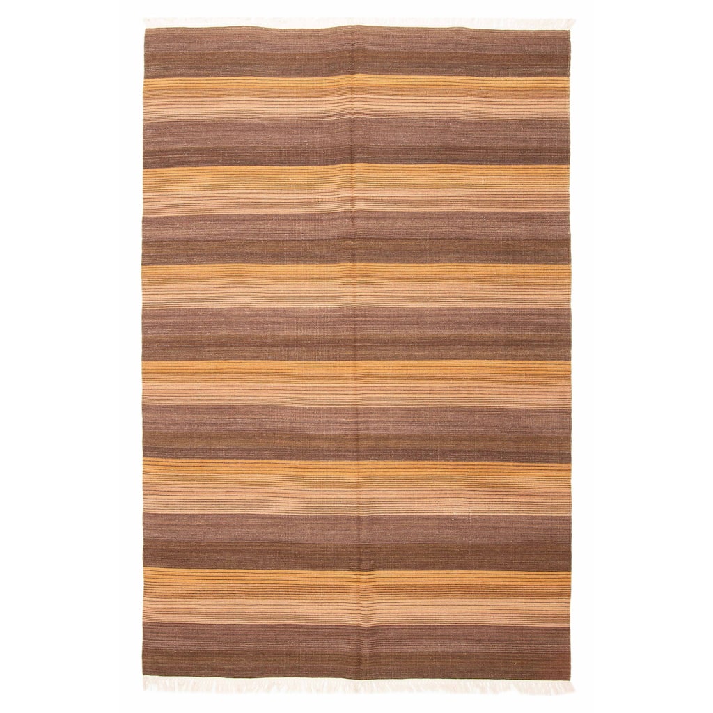 ECARPETGALLERY Flat-Weave Boho Brown Wool Kilim - 5'11 x 9'0