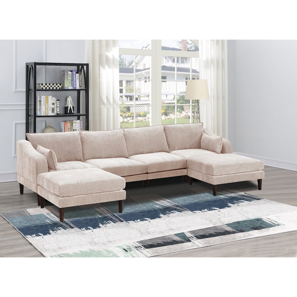6pcs Pink Fabric U-Shaped Modular Sectional Set, 120x60x31 inches, 200 pounds