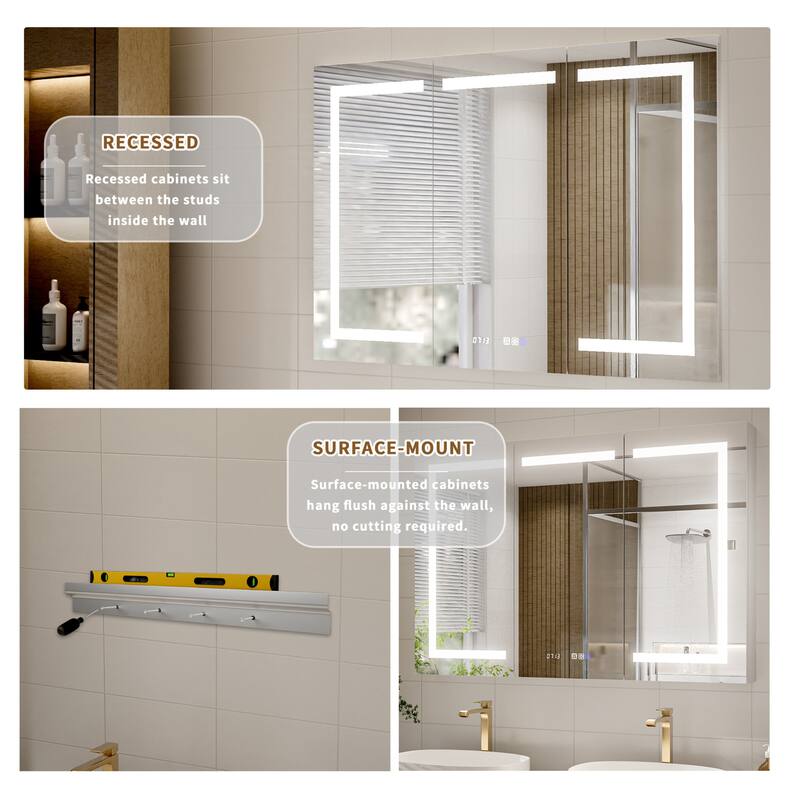 Modland 30"-60"W x 32"H Bathroom LED Medicine Cabinet with Mirror and Shelves, Defog and Stepless Dimming