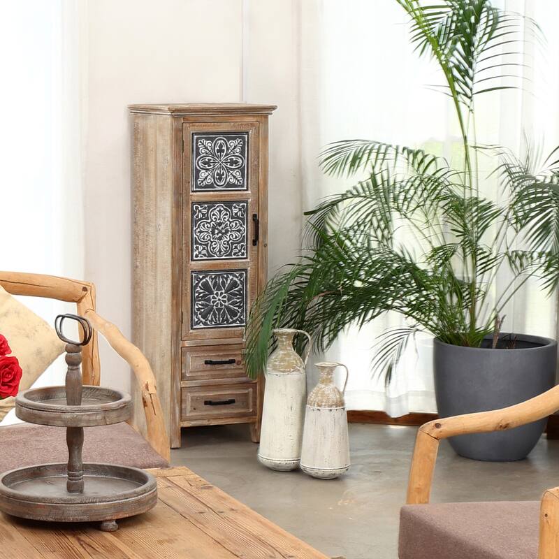 Rustic Wood 2-Drawer 1-Door Storage Cabinet - 48.23" H x 15.75" W x 15.16" D