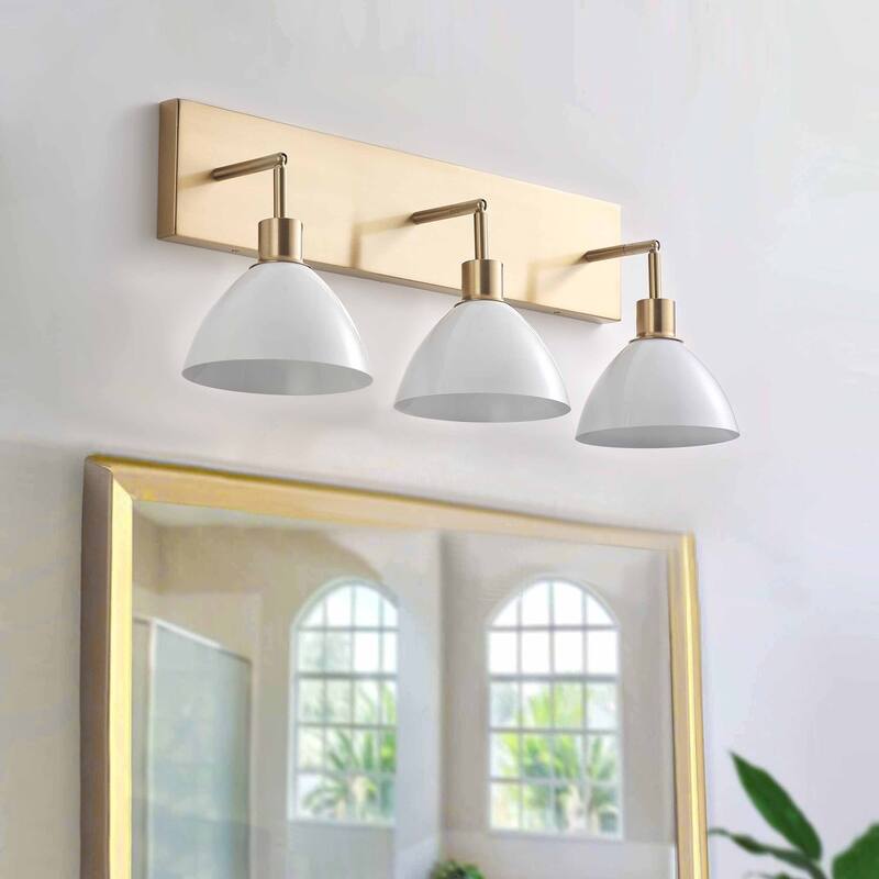 Modern 3-Light Bathroom Vanity Light Over Mirror with White Shades