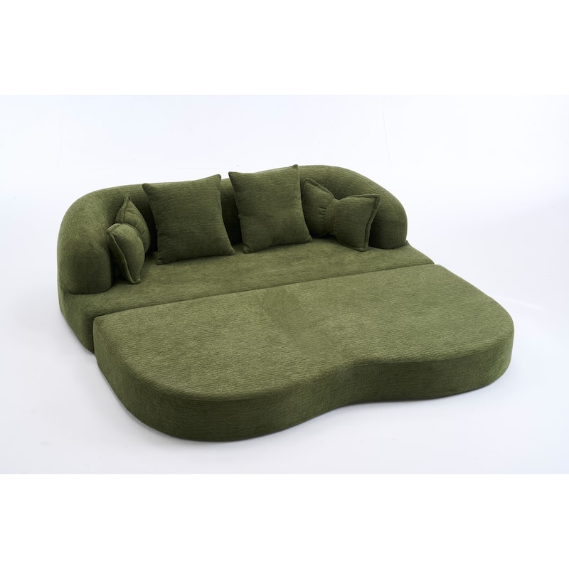 Modern 2-in-1 2-Seater Sofa Folding Sofa Bed with 4 Pillows, Chenille Fabric, for Apartment Living Rooms, Green