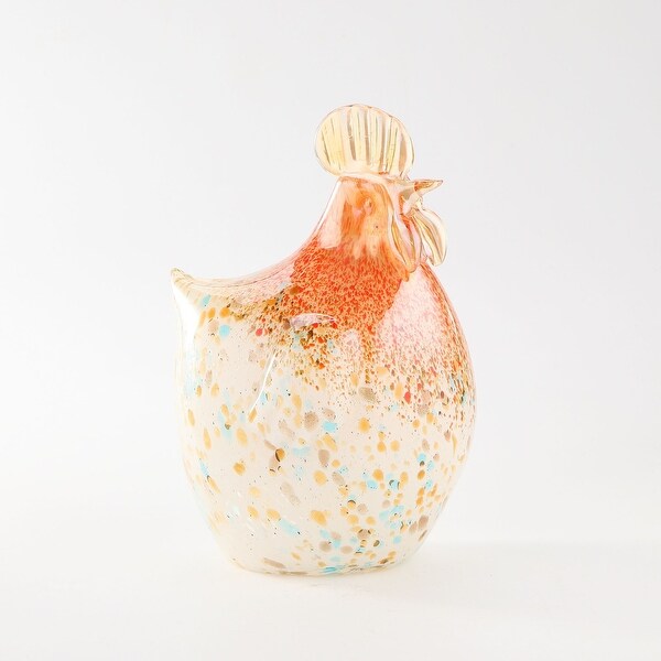 10" Vibrantly Colored Hand Blown Glass Chicken Figurine - N/A