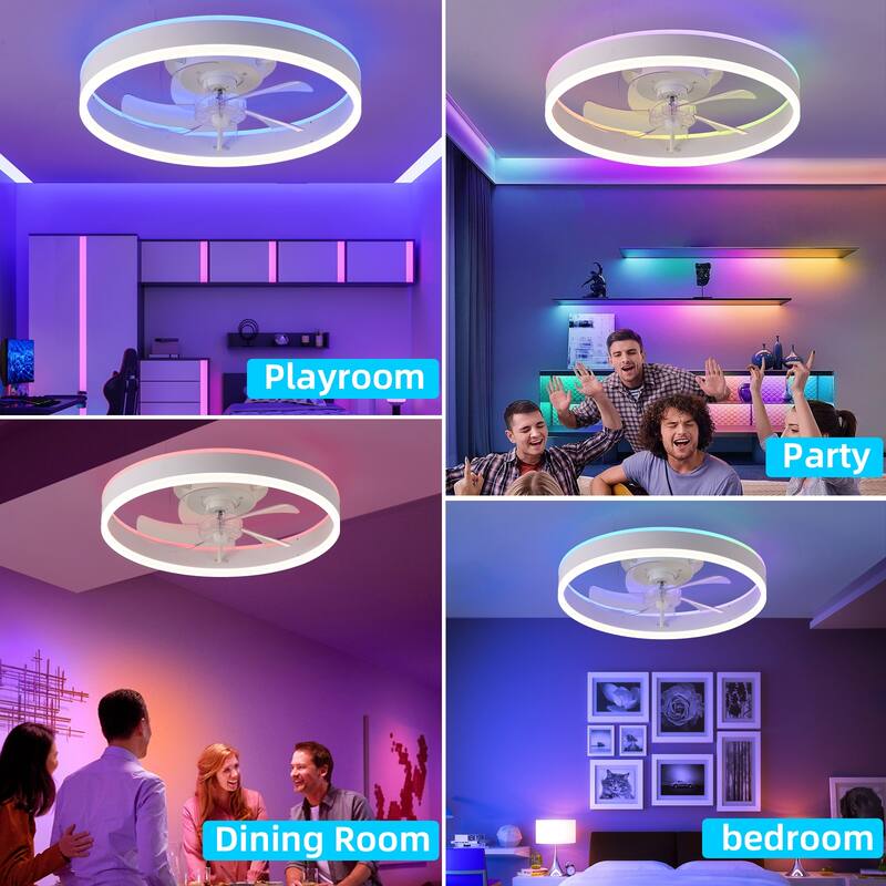 15"/19''/20"/42" RGB Color Dimmable LED Ceiling Fan with APP & Remote Control 6 Wind Speed, with Bluetooth Speaker Optional