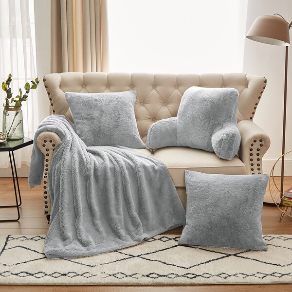 Solid Light FauxFur Throw Pillow Shell Do It Yourself Bedrest 4pcs
