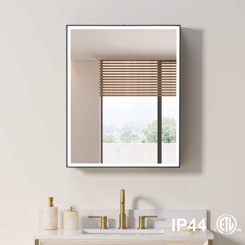 30'' H Recessed Or Surface Wall Mounted LED Mirror Cabinet With Mirror And Adjustable Shelves,Black Frame - 24"W X30"H,Right Open