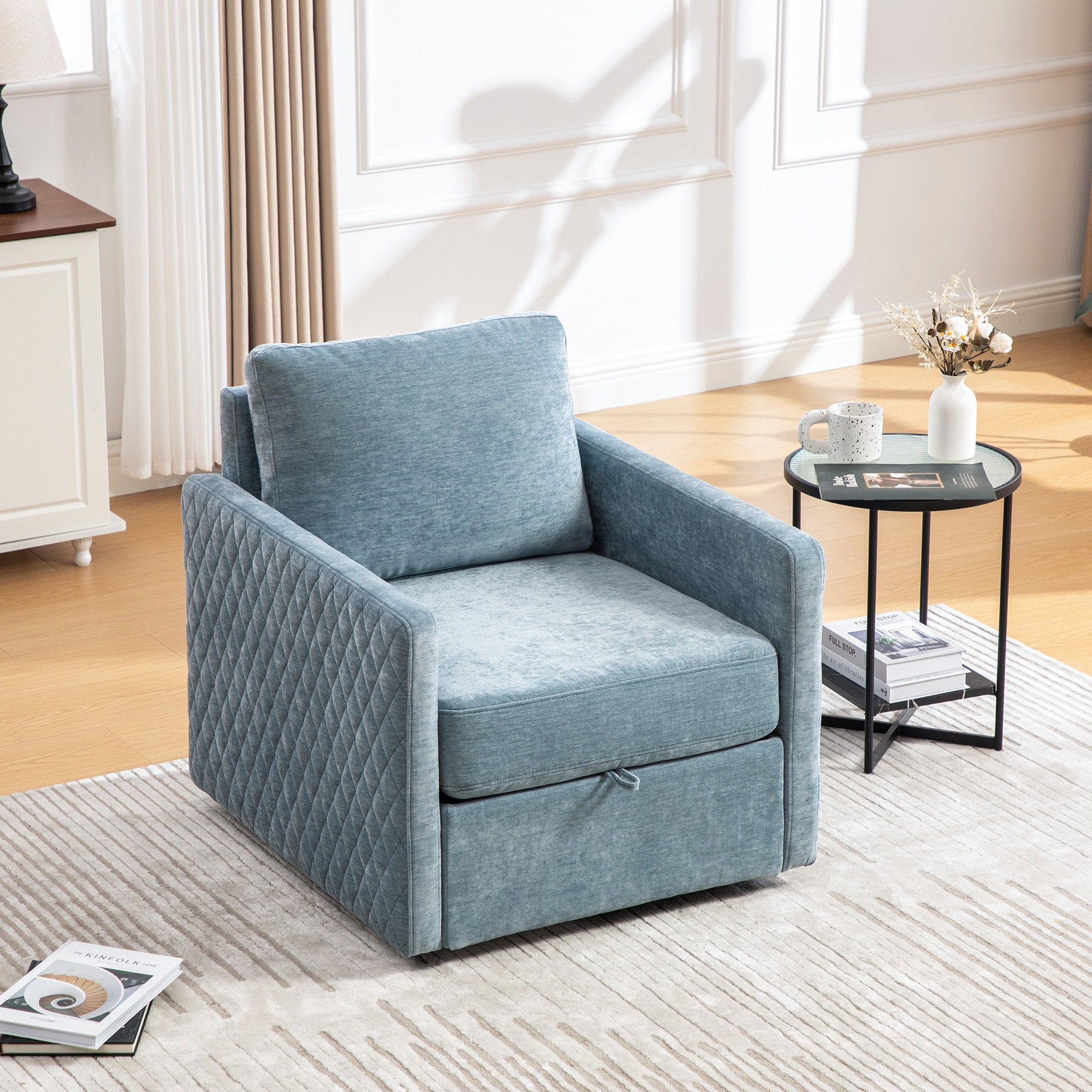 Swivel Chair Armchair Club Chair Single Sofa with Hidden Storage, Blue Side Chair Padded Chair with Pillow