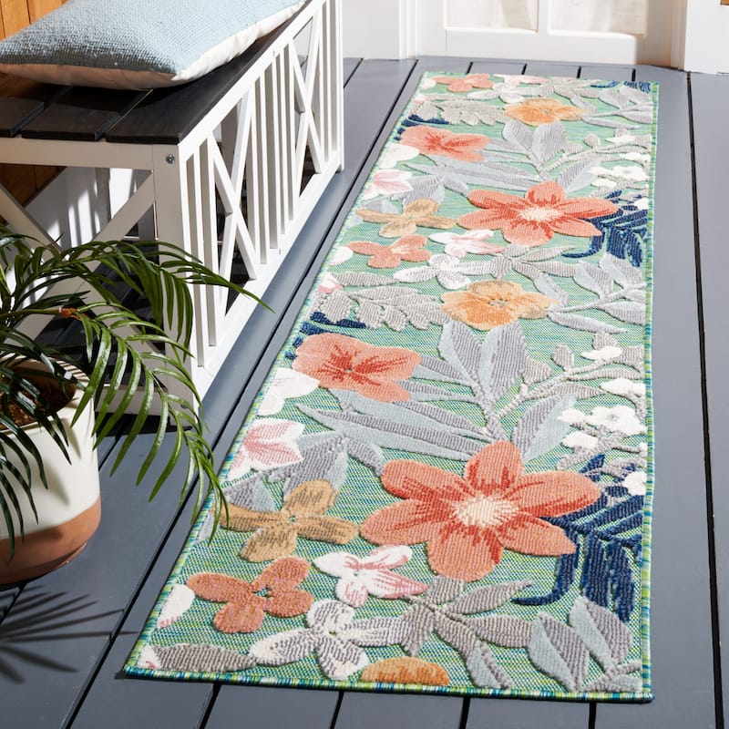SAFAVIEH Cabana Indoor/ Outdoor Waterproof Transitional Rug - 2' x 8' Runner - Green/Rust