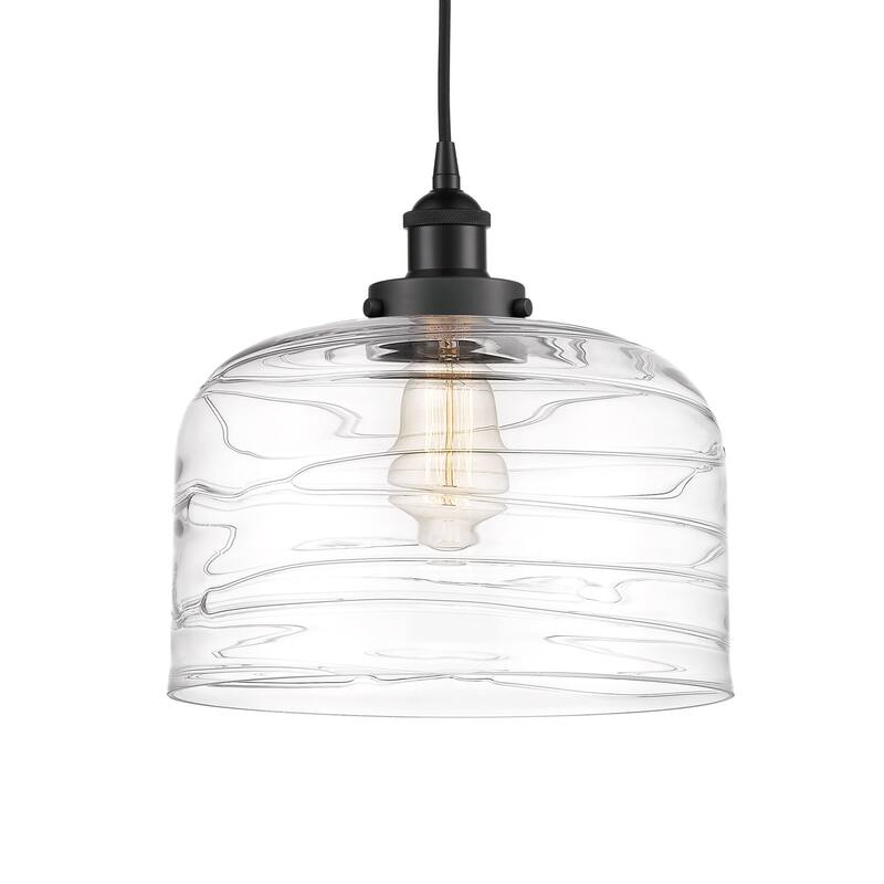 Innovations Lighting 616-1PH-12-12-L Bell Pendant Bell 12" Wide - Matte Black / Clear Deco Swirl
