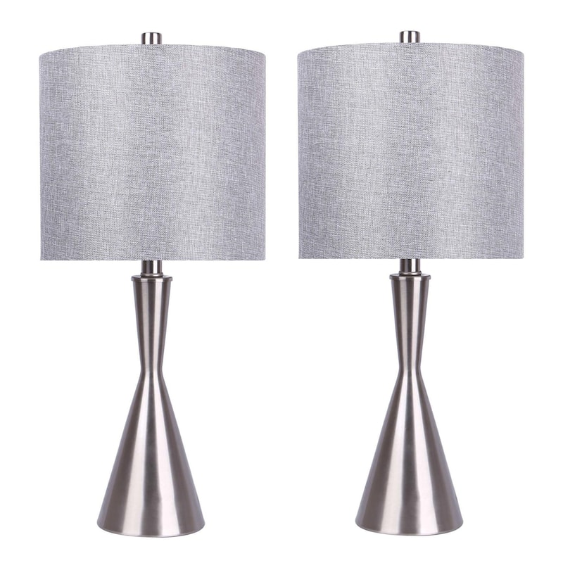 Gemma 23" Metal Hourglass Table Lamp (Set of 2) - Brushed Nickel/Grey Shade