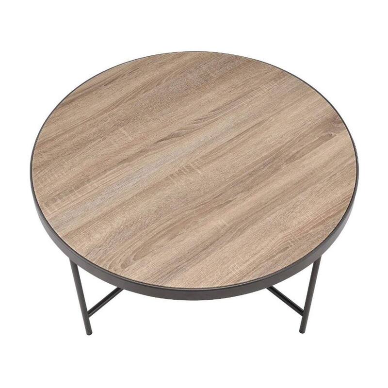 Round Wooden Top Coffee Table With Metal Frame