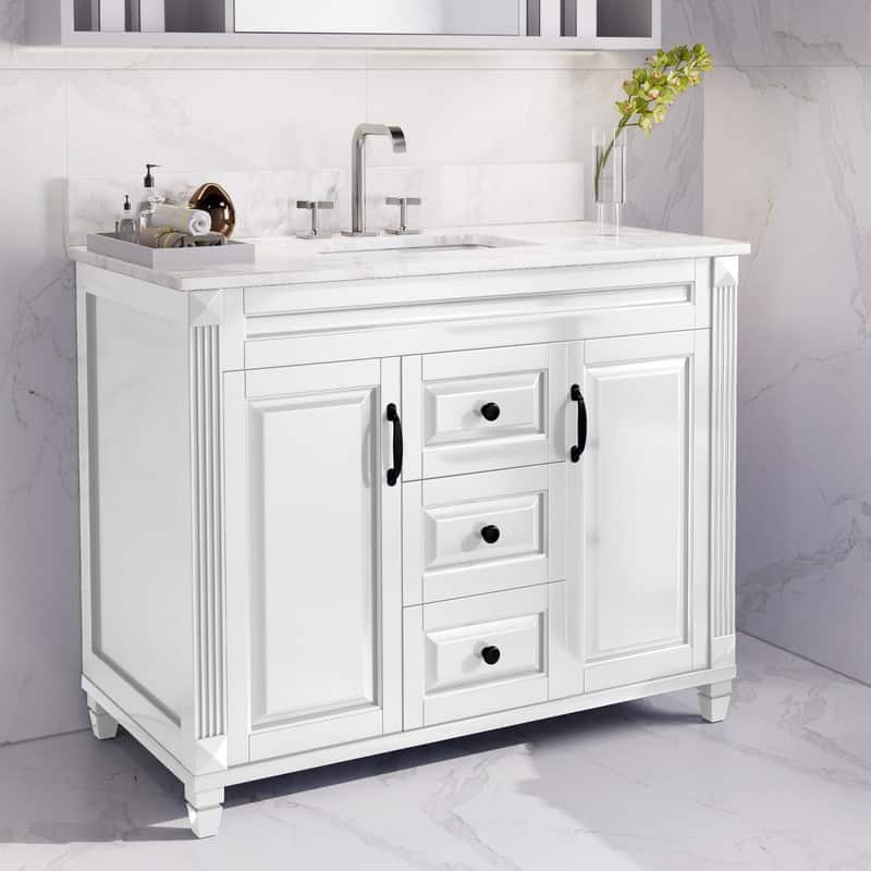 42-Inch Solid Wood Bathroom Vanity with Sink - Minimalist Elegant Style