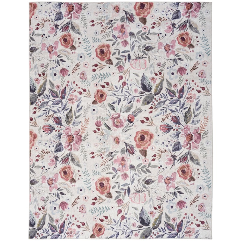 Nourison Washables Indoor Multicolored Floral Area Rug - 8' x 10' - Ivory/Pink - Rectangle