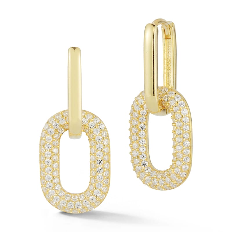 Soleil Sterling Silver Pave Oval Link Drop Earrings - Yellow