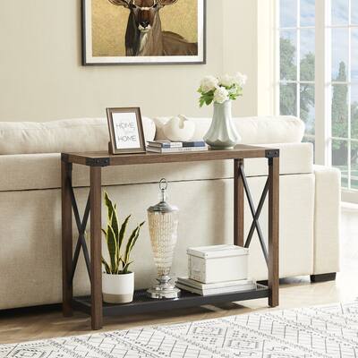 38.82" Farmhouse Entry Table, Industrial Sofa Table with 2 Tier, Console Table for Entryway, Living Room, Easy Assembly
