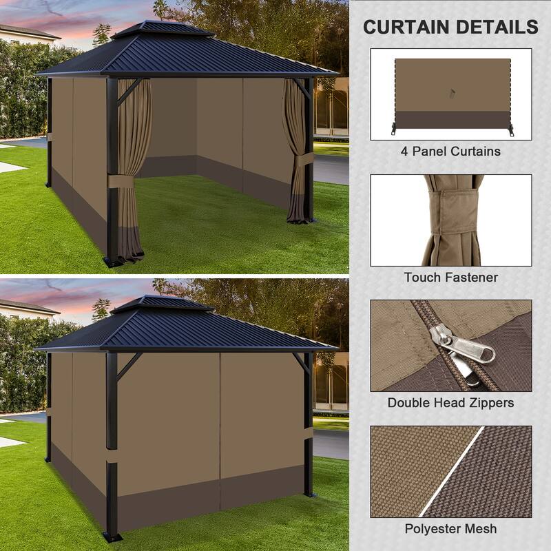 Aoodor Gazebo Curtain Replacement - Patio Privacy Curtains with Double Zipper(Curtain Only)