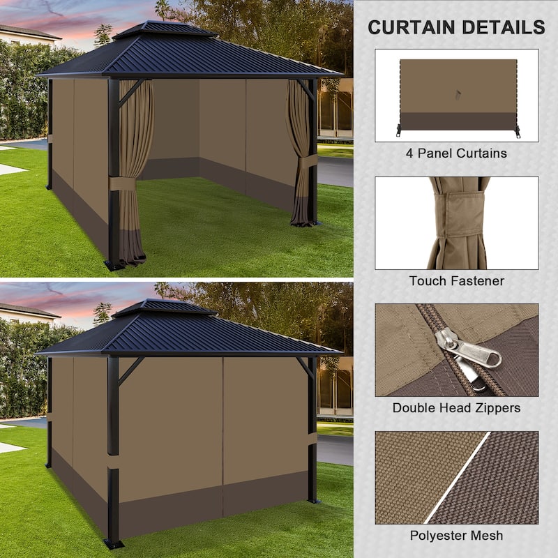 Aoodor Gazebo Curtain Replacement-Universal 4-Panel Sidewalls 10'x12', Curtain Only