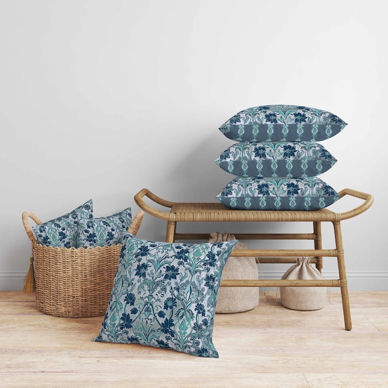 Oceanic Bloom Faux Suede Reversible Throw Pillow Blue and Teal
